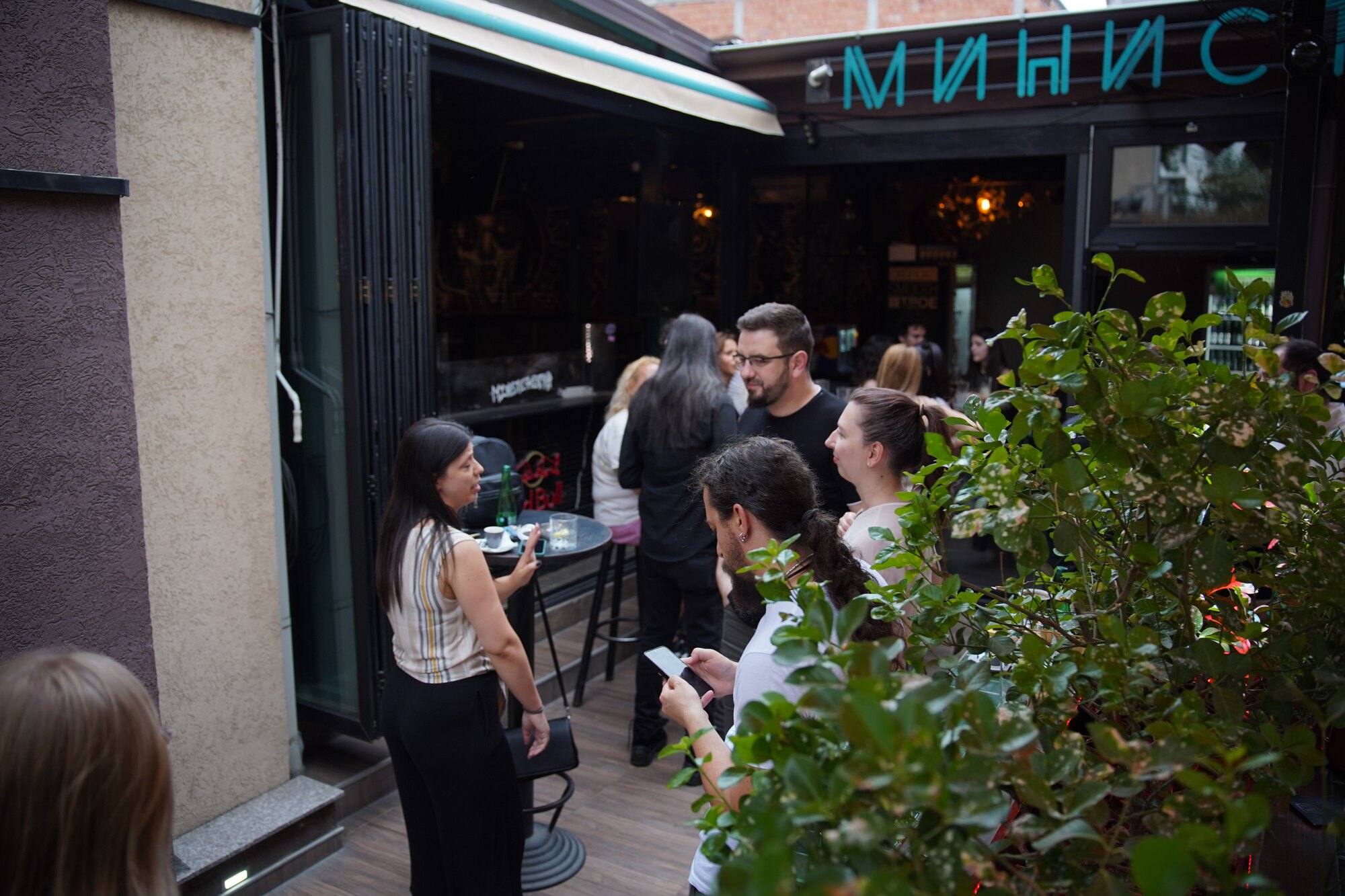 Conversation with visitors at the opening